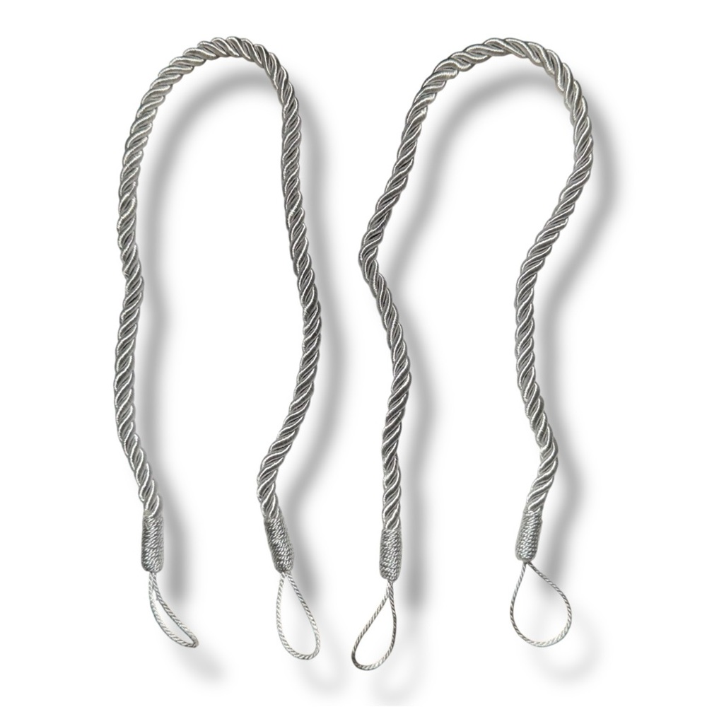 Elegant Silver Curtain Drapes Rope Tiebacks One Set BoHo Luxury Home